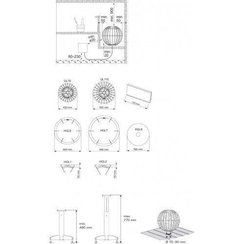 Электрическая печь для сауны Harvia Globe GL70E (под выносной пульт)