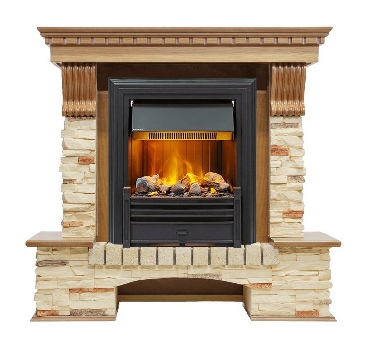Каминокомплект Pierre Luxe - Дуб / Сланец с очагом Brookline Black