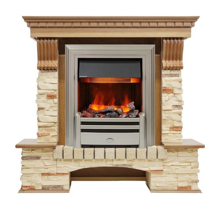 Каминокомплект Pierre Luxe - Дуб / Сланец с очагом Chesford