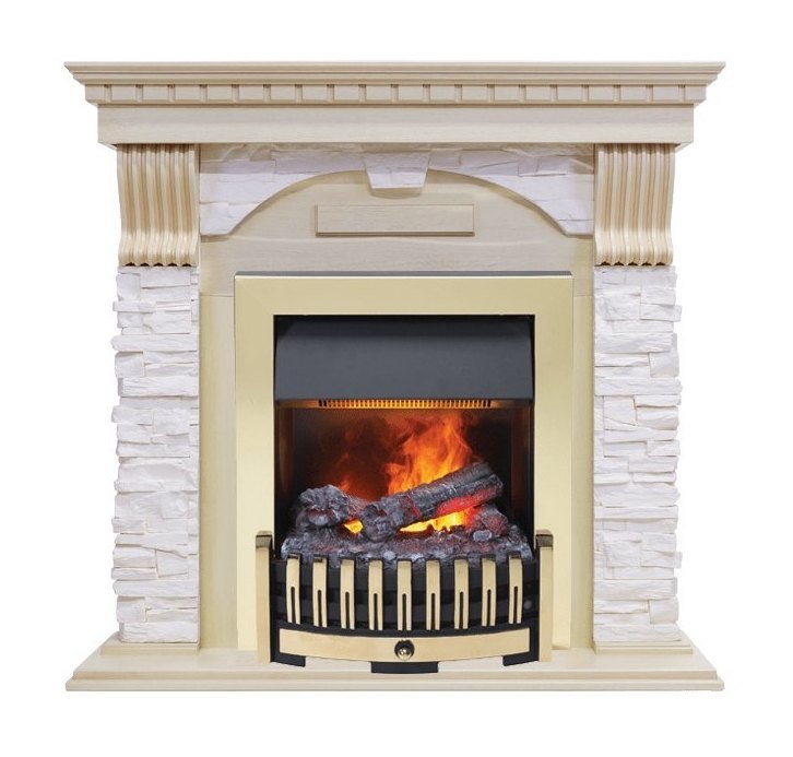 Каминокомплект Dublin - Слоновая кость с патиной / Сланец крем с очагом Danville Brass FB2