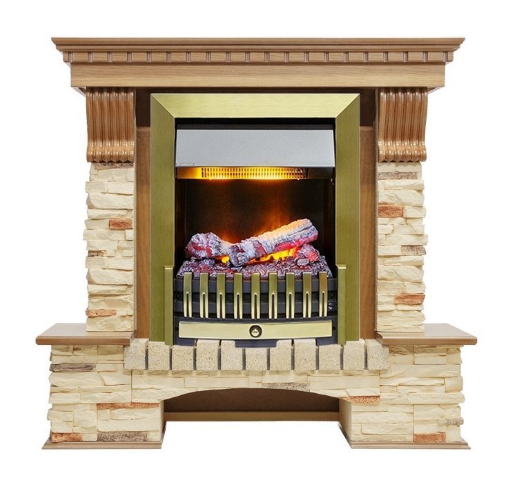 Каминокомплект Pierre Luxe - Дуб / Сланец с очагом Danville Antique Brass FB2