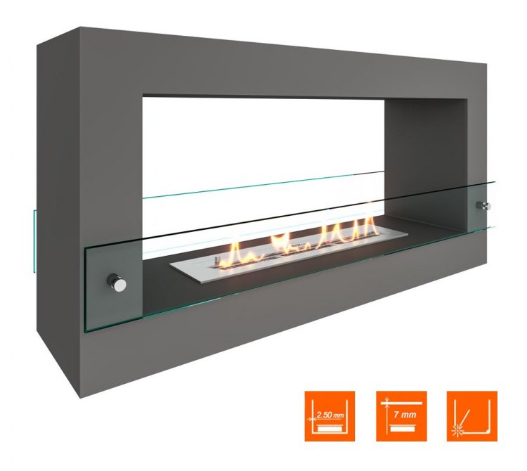 Биокамин SteelHeat FRAME ONE 900 серый (Стекло)