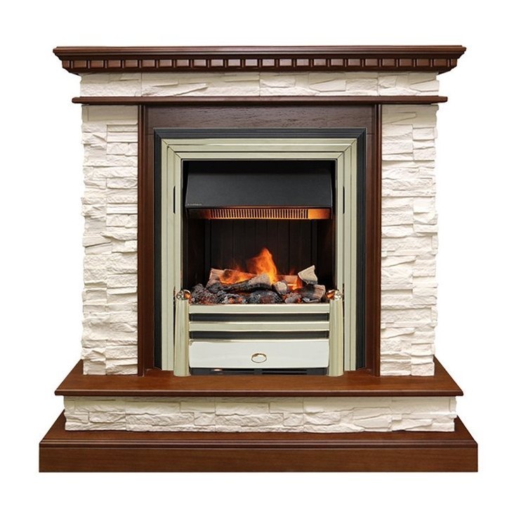 Каминокомплект Calgary - Дуб / Сланец белый с очагом Cavendish