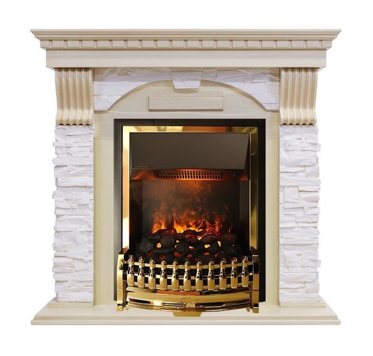 Каминокомплект Dublin - Слоновая кость с патиной / Сланец крем с очагом Atherton