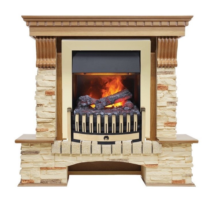 Каминокомплект Pierre Luxe - Дуб / Сланец с очагом Danville Brass FB2