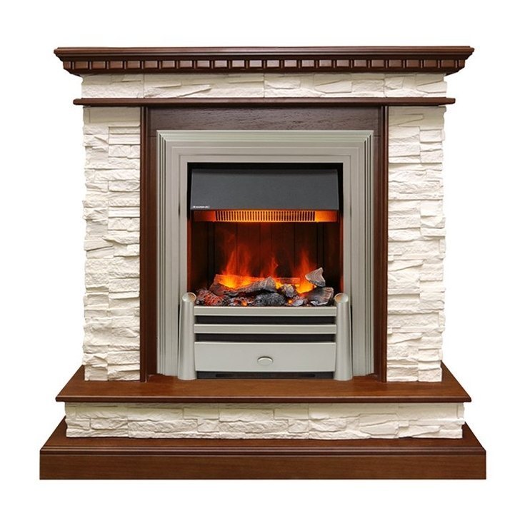 Каминокомплект Calgary - Дуб / Сланец белый с очагом Chesford