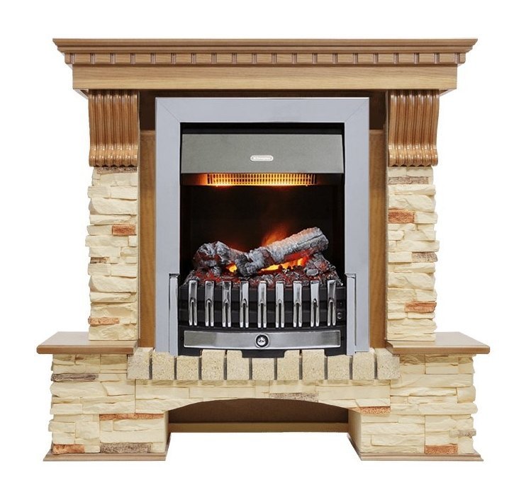 Каминокомплект Pierre Luxe - Дуб / Сланец с очагом Danville Chrome FB2