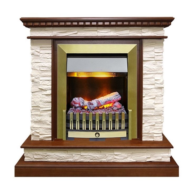 Каминокомплект Calgary - Дуб / Сланец белый с очагом Danville Antique Brass FB2