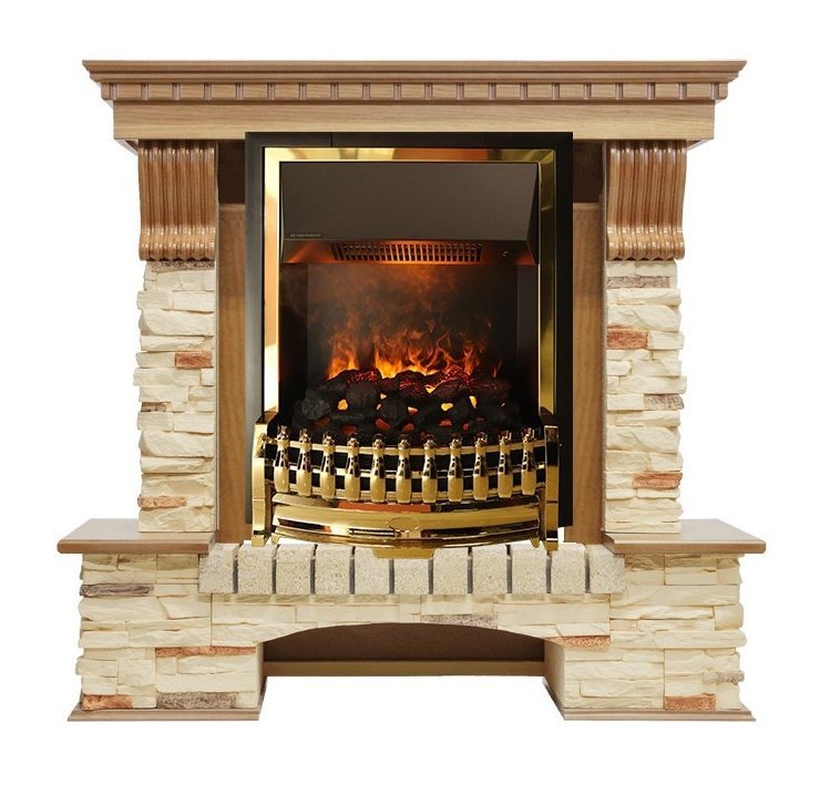 Каминокомплект Pierre Luxe - Дуб / Сланец с очагом Atherton