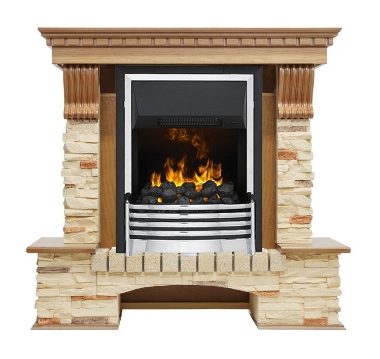 Каминокомплект Pierre Luxe - Дуб / Сланец с очагом Flagstaff