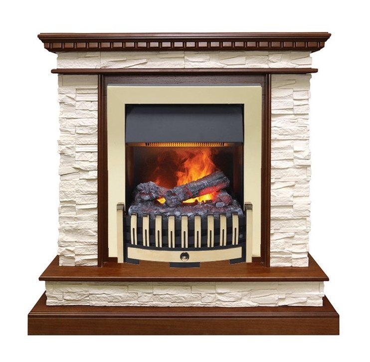 Каминокомплект Calgary - Дуб / Сланец белый с очагом Danville Brass FB2