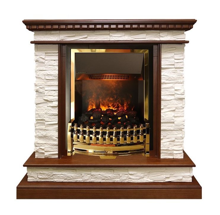 Каминокомплект Calgary - Дуб / Сланец белый с очагом Atherton