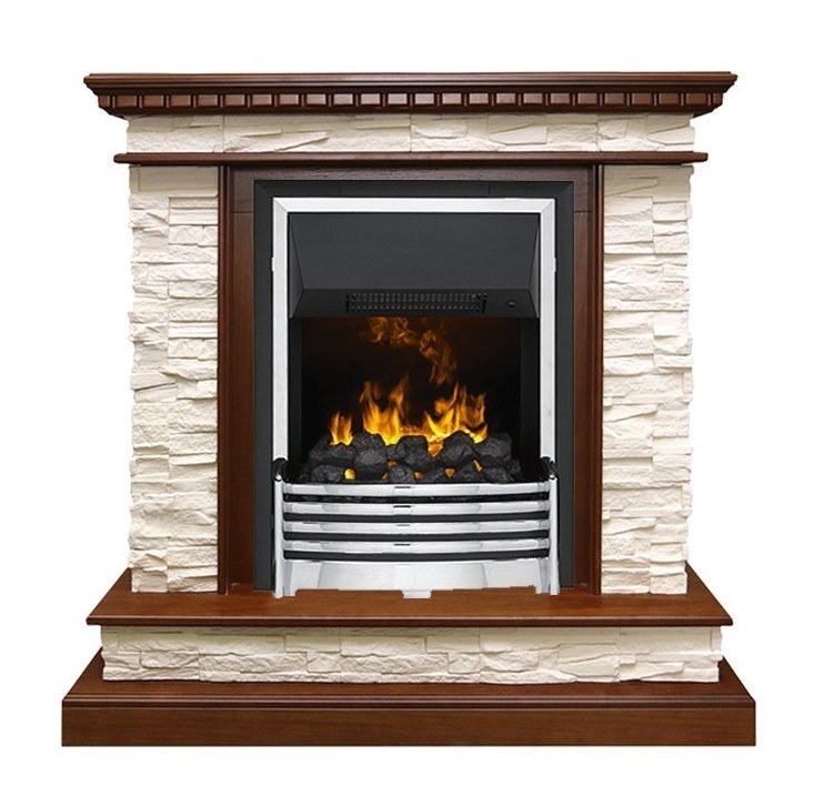 Каминокомплект Calgary - Дуб / Сланец белый с очагом Flagstaff