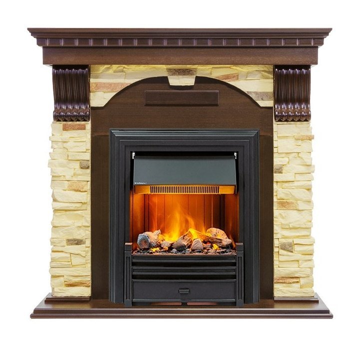 Каминокомплект Dublin угловой - Темный дуб / Сланец с очагом Brookline Black