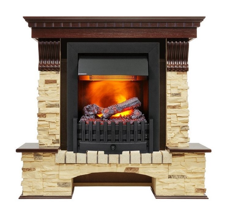 Каминокомплект Pierre Luxe - Темный дуб / Сланец (Высота 1050мм) с очагом Danville Black FB2