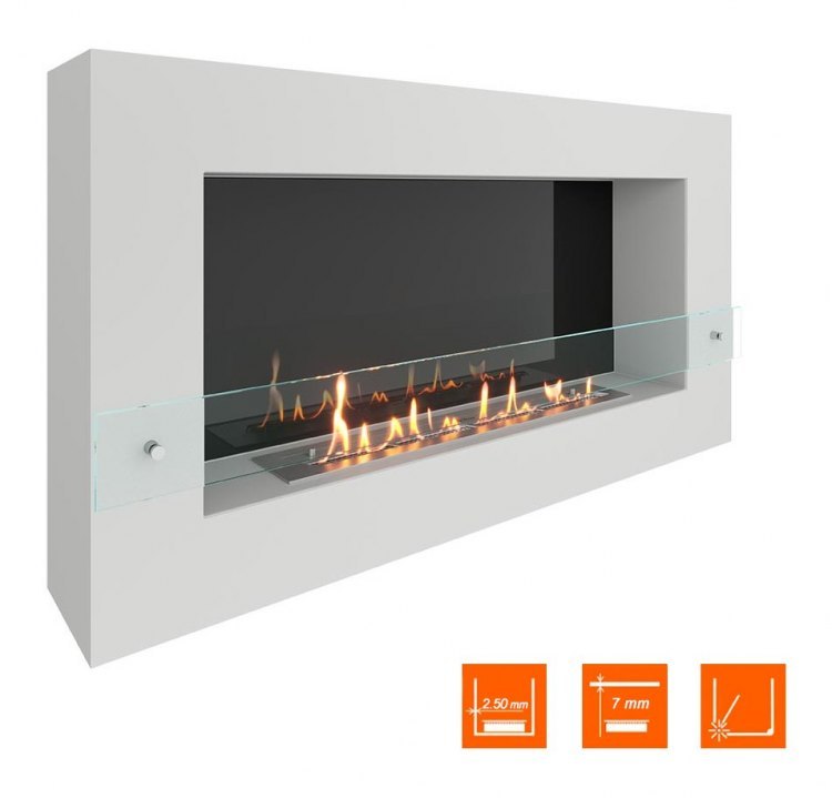 Биокамин SteelHeat WALL GRAND 1200 белый (Стекло + Стемалит)