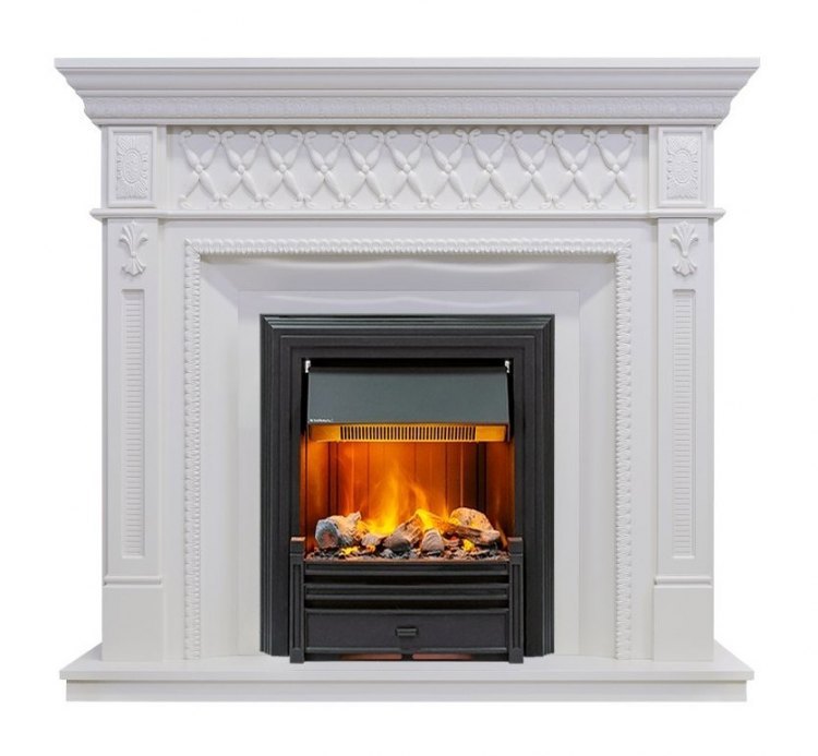 Каминокомплект Alexandria - Белый дуб с очагом Brookline Black