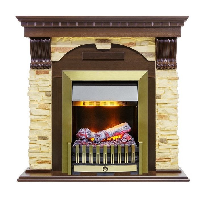 Каминокомплект Dublin угловой - Темный дуб / Сланец с очагом Danville Antique Brass FB2