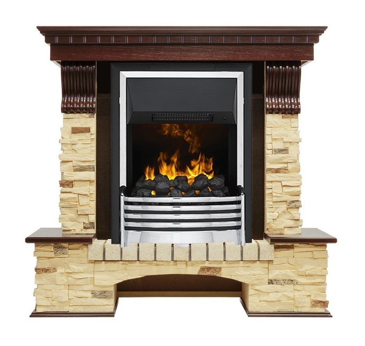 Каминокомплект Pierre Luxe - Темный дуб / Сланец (Высота 1050мм) с очагом Flagstaff