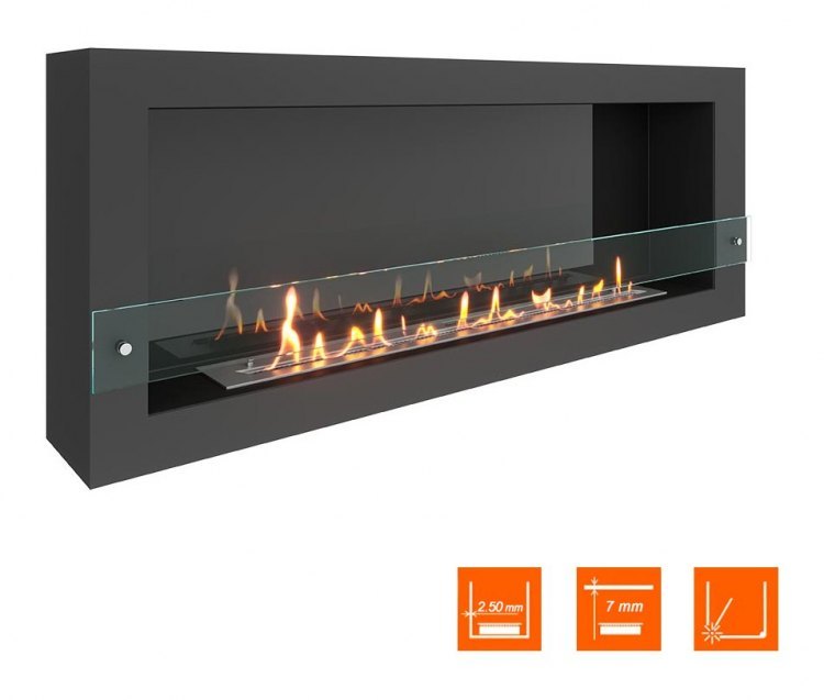 Биокамин SteelHeat WALL ONE 1400 черный (Стекло + Стемалит)