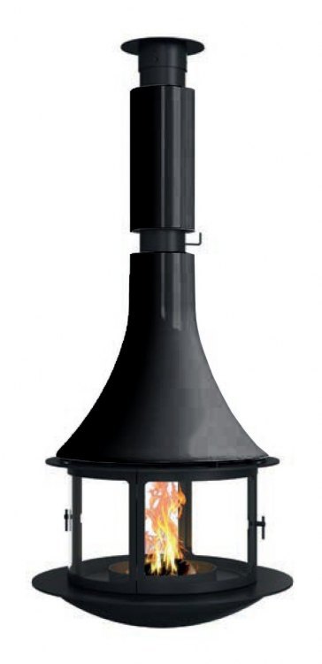 Камин LORENA CENTRAL, подвесной, со стеклом, чёрный (Traforart)