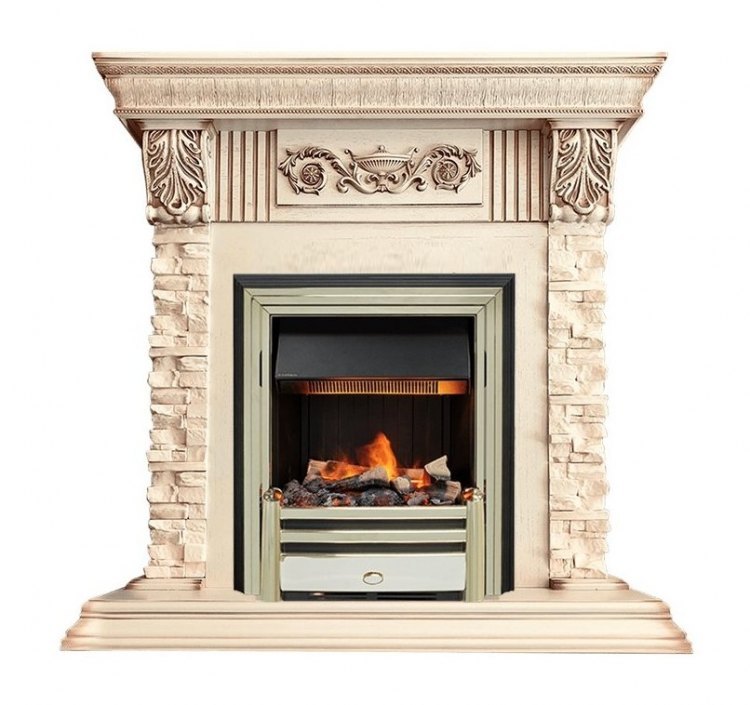 Каминокомплект Luxemburg (каменный) - Сланец/Cлоновая кость с патиной с очагом Cavendish