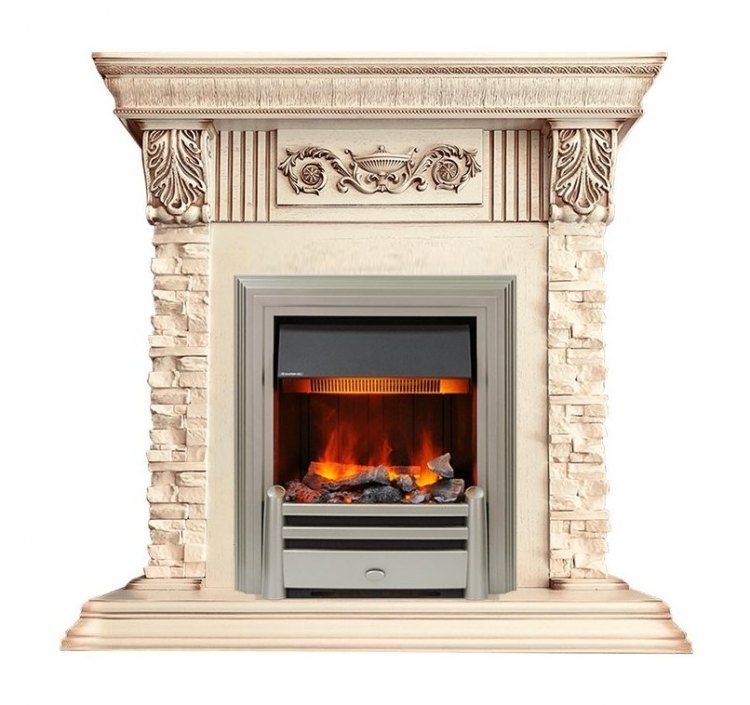 Каминокомплект Luxemburg (каменный) - Сланец/Cлоновая кость с патиной с очагом Chesford