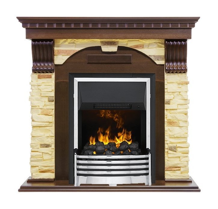 Каминокомплект Dublin - Темный дуб / Сланец с очагом Flagstaff