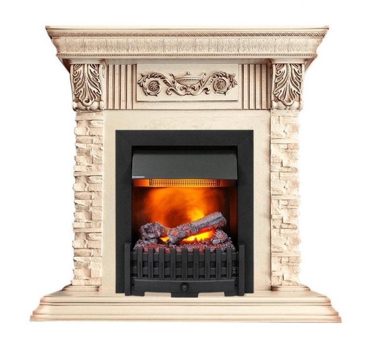 Каминокомплект Luxemburg (каменный) - Сланец/Cлоновая кость с патиной с очагом Danville Black FB2