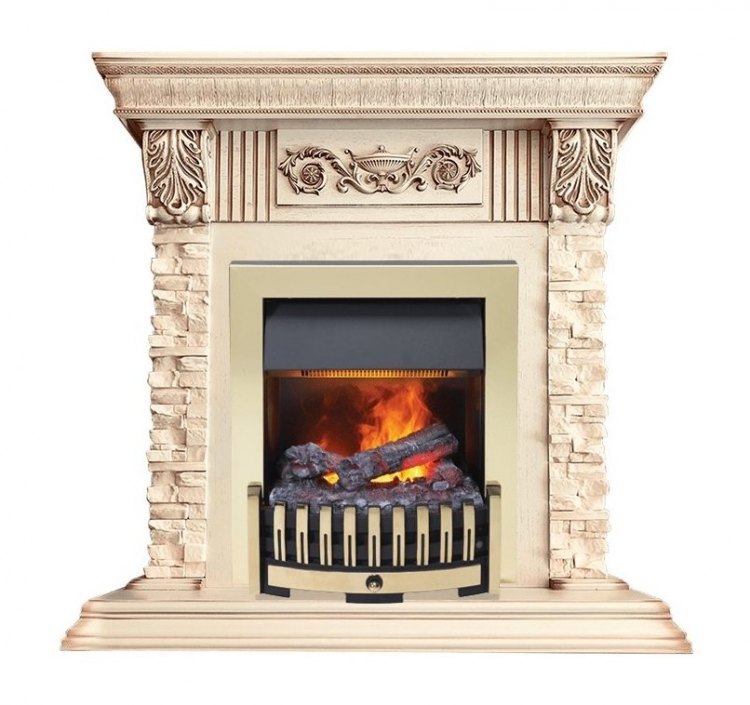 Каминокомплект Luxemburg (каменный) - Сланец/Cлоновая кость с патиной с очагом Danville Brass FB2