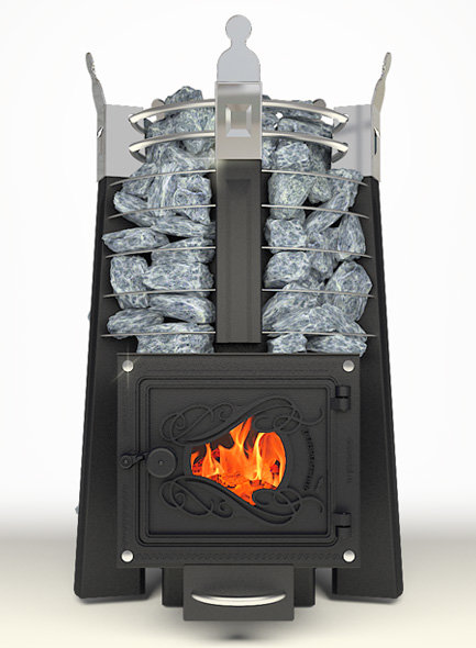 Дровяная печь для бани АВГУСТА,ЛАЙТ+, модификация стоун со стеклянной топочной дверцей