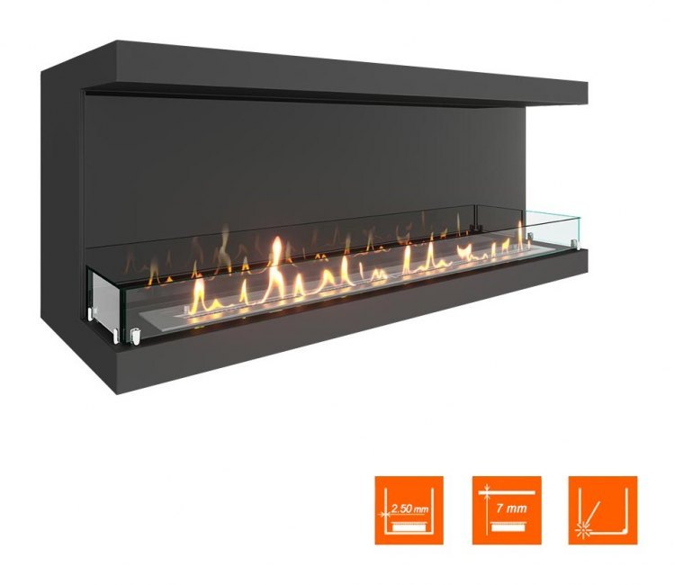 Биокамин фронтальный SteelHeat LONG 1300 (Стекло + Стемалит)