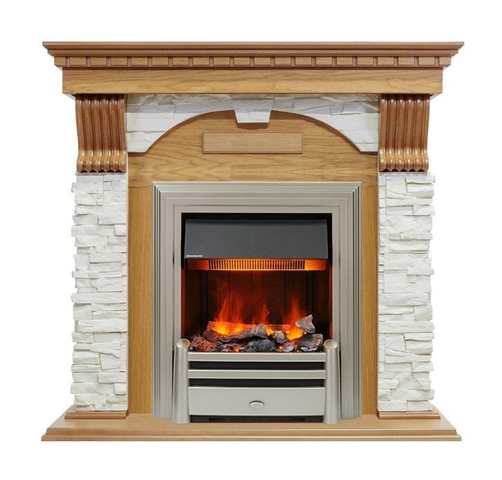 Каминокомплект Dublin - Дуб / Сланец белый с очагом Chesford