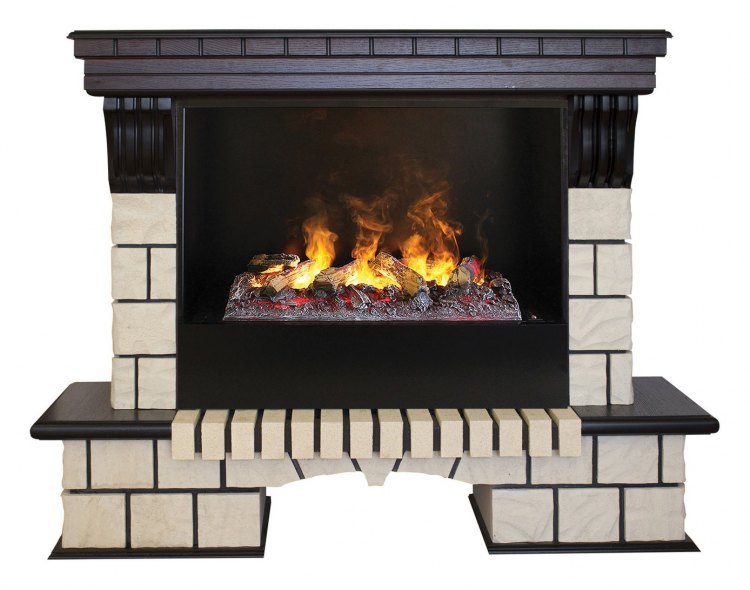 Электрокамин Stone 26 AO с очагом 3D Cassette 630 + Black вставка