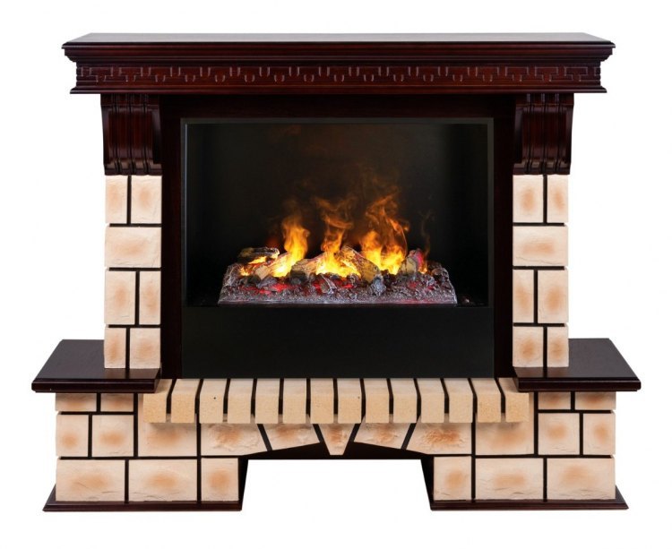 Электрокамин Stone Brick 26 AO с очагом 3D Cassette 630 + Black вставка