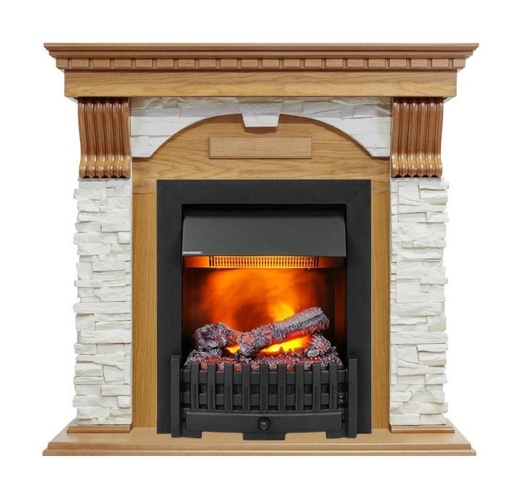 Каминокомплект Dublin - Дуб / Сланец белый с очагом Danville Black FB2