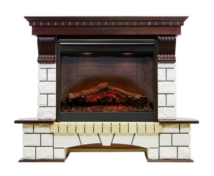 Каминокомплект Pierre Luxe угловой - Темный дуб / Белый с очагом Symphony 26'' DF2608-INT