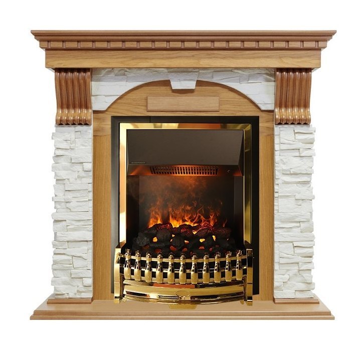 Каминокомплект Dublin - Дуб / Сланец белый с очагом Atherton