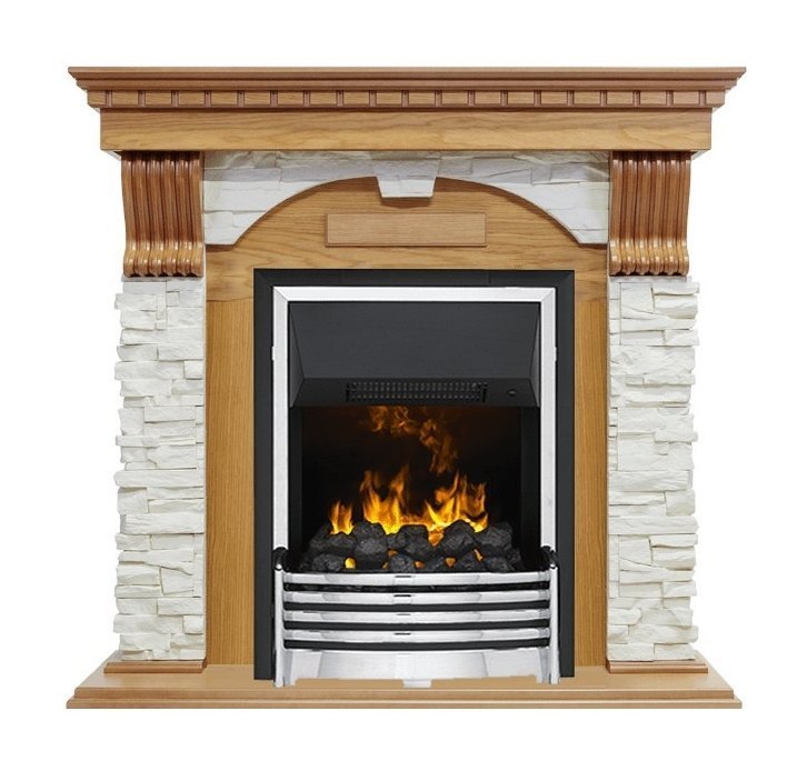 Каминокомплект Dublin - Дуб / Сланец белый с очагом Flagstaff