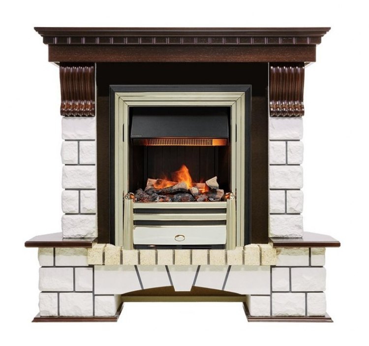 Каминокомплект Pierre Luxe угловой - Темный дуб / Белый (Высота 1050мм) с очагом Cavendish