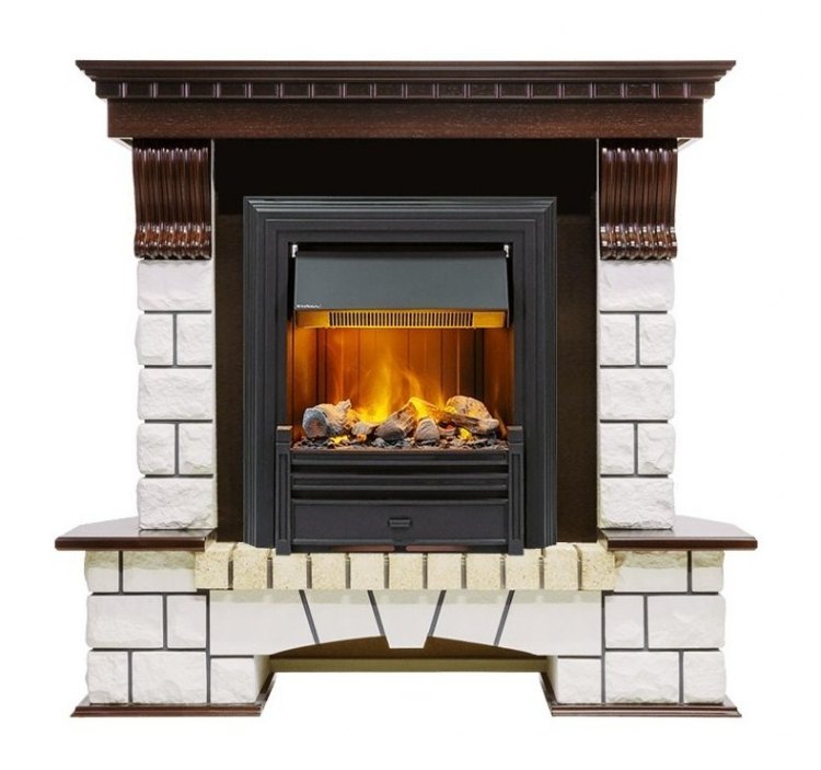 Каминокомплект Pierre Luxe угловой - Темный дуб / Белый (Высота 1050мм) с очагом Brookline Black