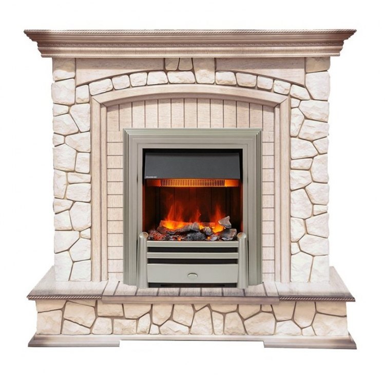 Каминокомплект Preston - Белый/Слоновая кость с патиной с очагом Chesford