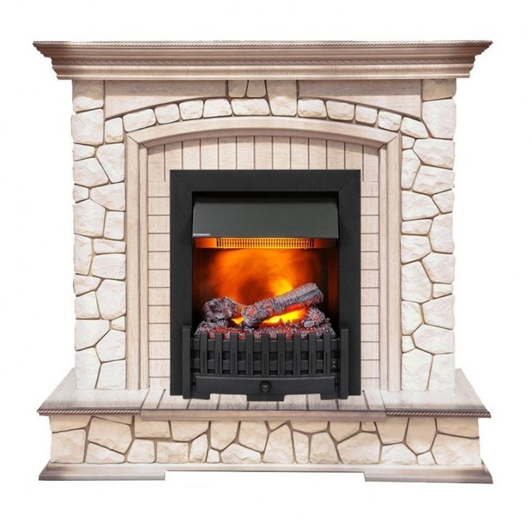 Каминокомплект Preston - Белый/Слоновая кость с патиной с очагом Danville Black FB2