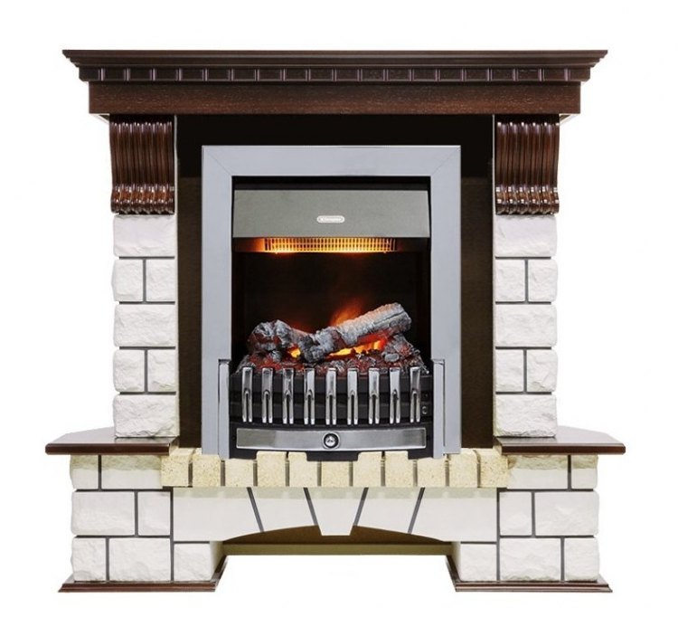 Каминокомплект Pierre Luxe угловой - Темный дуб / Белый (Высота 1050мм) с очагом Danville Chrome FB2