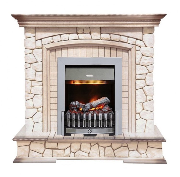 Каминокомплект Preston - Белый/Слоновая кость с патиной с очагом Danville Chrome FB2