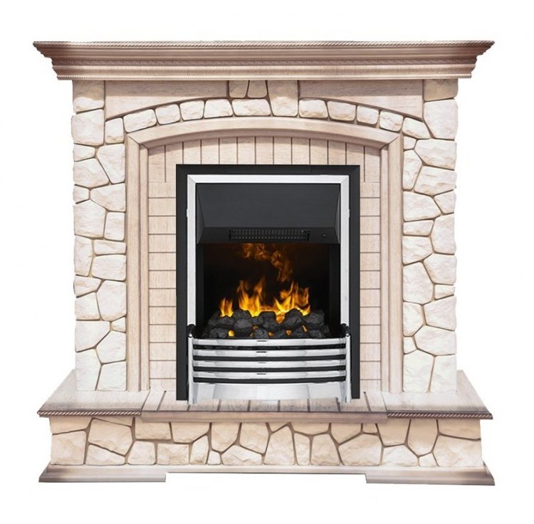 Каминокомплект Preston - Белый/Слоновая кость с патиной с очагом Flagstaff