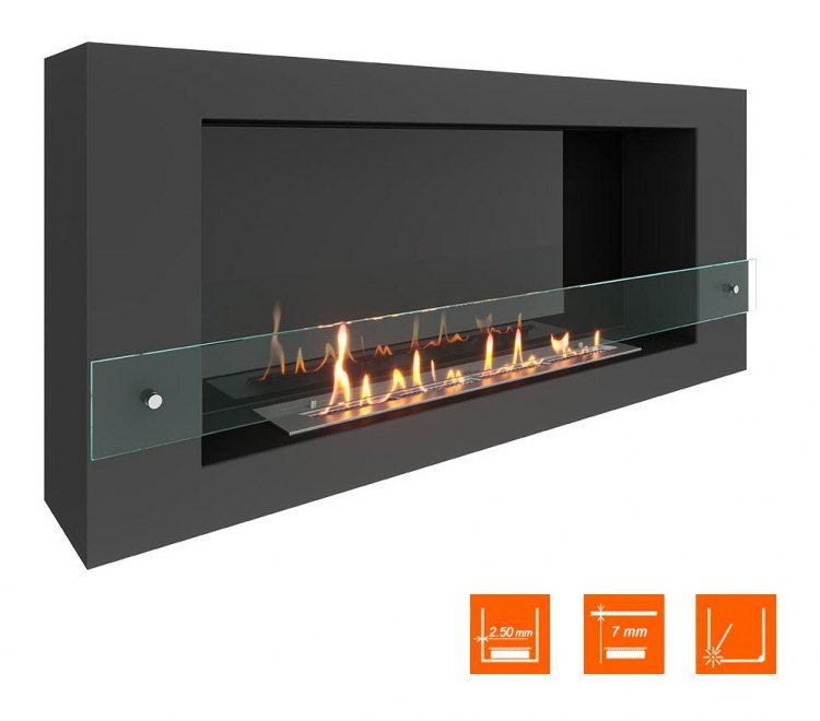 Биокамин SteelHeat WALL LONG 1200 черный (Стекло + Стемалит)