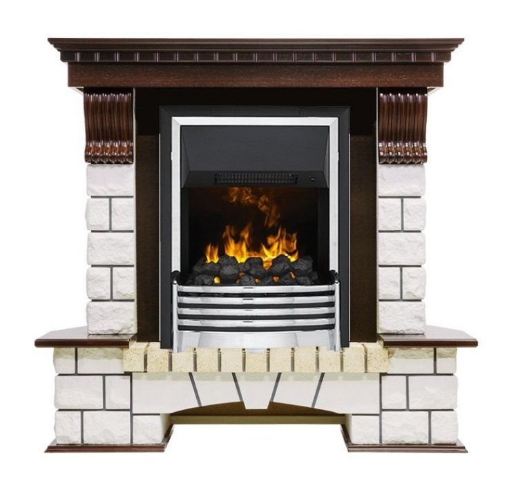Каминокомплект Pierre Luxe угловой - Темный дуб / Белый (Высота 1050мм) с очагом Flagstaff