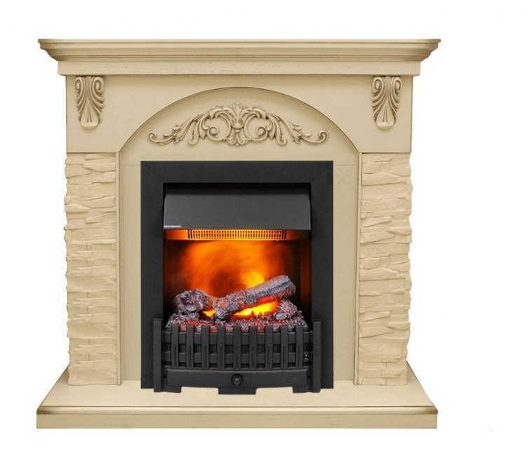 Каминокомплект Bern Сланец крупный бежевый / Алебастр темная патина с очагом Danville Black FB2