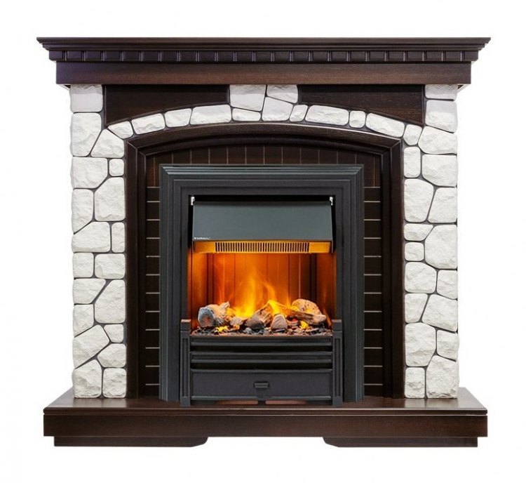 Каминокомплект Glasgow - Темный дуб / Белый с очагом Brookline Black